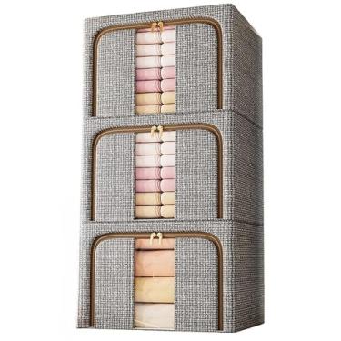 Imagem de Caixa Organizadora para Guarda-Roupa Dobrável com Visor Transparente - Organizador de Roupas, Brinquedos, Lençol e Edredom(CINZA PMG)