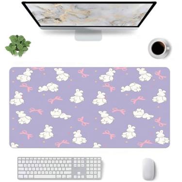 Imagem de Tapete de mesa com arco de coelho de desenho animado, médio, estendido, teclado de computador, mouse pad, couro roxo macio antiderrapante para desktop/escritório/casa/estudo/decoração/escrita
