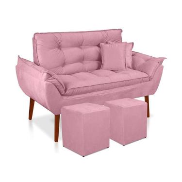 Imagem de Kit 01 Namoradeira Opala 02 Puff Quadrado 02 Almofadas Rosa Bebê