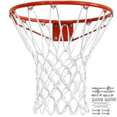 Imagem de Aro de basquete resistente de 45,7 cm com rede para todos os climas – Argola de substituição de aço sólido com mola dupla, compatível com suporte na parede, aro profissional para uso interno e externo