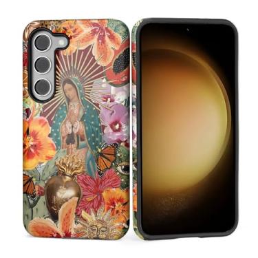 Imagem de Capa para Samsung Galaxy S23, silicone macio fosco + PC rígido antiarranhões capa protetora 2 em 1 resistente à prova de choque para mulheres e homens - colagem de flores da Virgem Maria