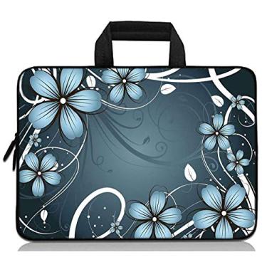 Imagem de 14 15 15,4 15,4 15,6 polegadas bolsa para laptop capa com alça chromebook capa protetora para computador capa para notebook capa de neoprene Chromebook capa de viagem (flor azul)