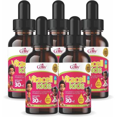 Imagem de Kit 5 Vitacell Kids Vit Complexo B (B1, B2, B3, B5, B6, B9 e B12) + Vit A, D, E e K 30ml Celliv-Unissex