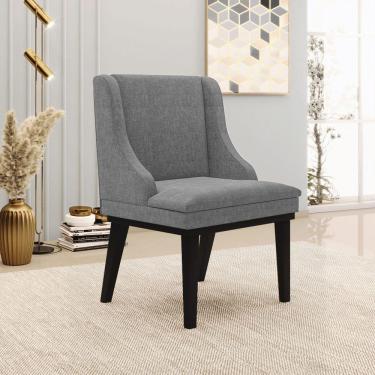 Imagem de Cadeira Decorativa Sala De Jantar Base Fixa De Madeira Firenze Linho Grafite/preto G19 - Gran Belo