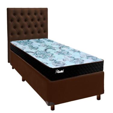 Imagem de Conjunto Cama Box Marrom Solteiro + Colchão Molas Ensacadas Life Gold Paropas + Cabeceira