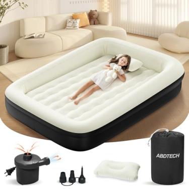 Imagem de Abdtech Cama inflável para viagem infantil – Colchão de ar infantil portátil de 152 cm com quatro lados de segurança – Bomba de alta velocidade e bolsa de transporte – Colchão confortável e fácil de