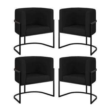 Imagem de Kit 04 Poltronas Lua Sala Decorativa Base Ferro Black Corino Cor:preto