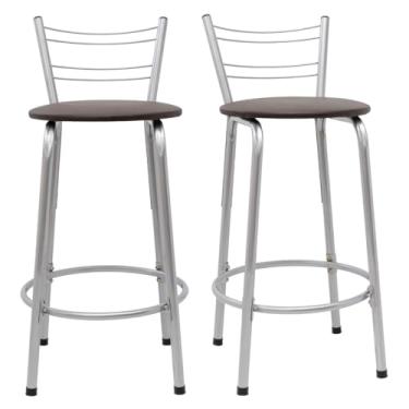 Imagem de Kit 2 Banquetas Flórida 60cm Estrutura Prata Ideal Cozinha Gourmet Área de Lazer Piscina Balcão Bancada Bistro Bar (Assento Marrom Escuro)