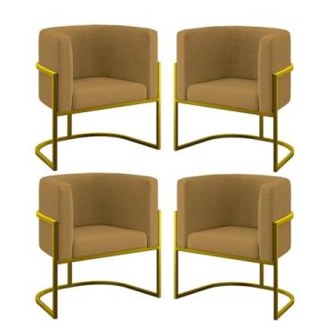 Imagem de Kit 04 Poltronas Lua Sala Decorativa Base de Ferro Gold Cor:capuccino