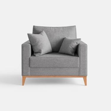 Imagem de Poltrona Beny Revestimento em Linho Pes em Madeira (CINZA)