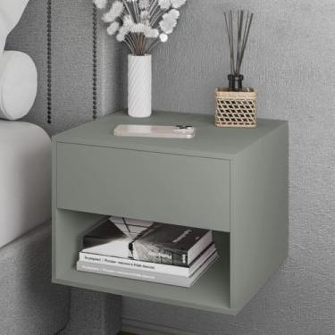 Imagem de Mesa De Cabeceira Suspensa Fixa Parede Com Gaveta E Nicho Acabamento Fosco (CINZA)