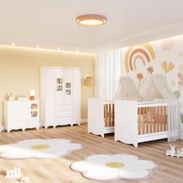 Imagem de Quarto Bebê Gêmeos 2 Berços Americano Ben Guarda Roupas 4 Portas Cômoda Uli 100% MDF