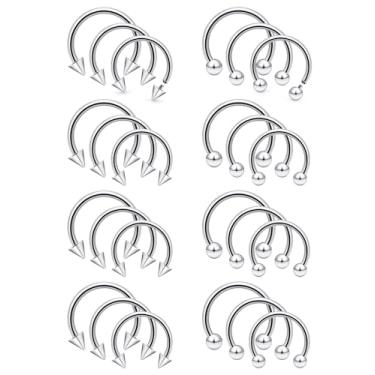 Imagem de Dyknasz Anéis de septo 14G, 16G, anéis labiais roscados internamente, aço cirúrgico, variedade de tamanhos, anel de ferradura, nariz, septo, ferradura, mordida de cobra, piercing sorridente, joia de