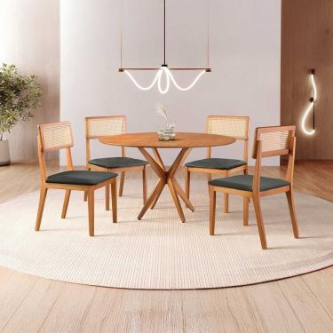 Imagem de Conjunto de Sala de Jantar Mesa 120 Cm com 4 Cadeiras Ava Preto/Marrom