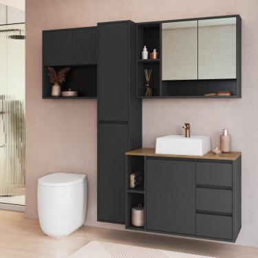 Imagem de Conjunto para Banheiro 168cm com 4 Peças Gabinete Suspenso com Cuba Belagavi Grafite