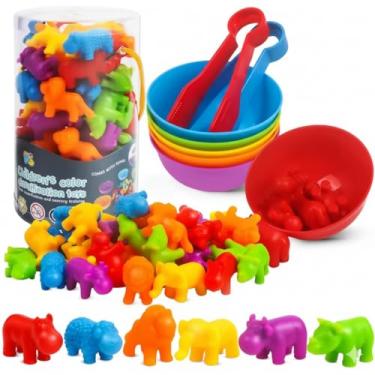 Imagem de Brinquedo Montessori Educativo Animais De Silicone Classificação Das Cores Pinça (Animais da Floresta)