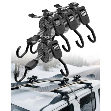 Imagem de Cabos elásticos com ganchos, pacote de 60 em 4, resistentes, cordas elásticas planas com gancho de duas cabeças, tiras elásticas para bicicletas, barracas, caminhões, acampamento, lona, carga, ao ar