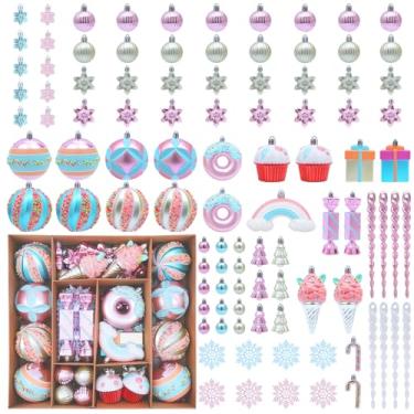 Imagem de Enfeites de bola de Natal Macaron, pingentes inquebráveis, lindos donuts, pirulito, doces, bolo, enfeites para pendurar para decoração de árvore de Natal, decoração interna (100 peças)