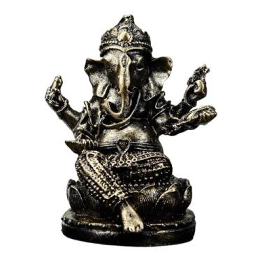 Imagem de KiBcsLic Estátua do Senhor Ganesha, escultura religiosa de Buda, item de colecionador, arte e artesanato, estatueta de Ganesha, ornamento para prateleira, Bronze 4.7x4.2x6cm