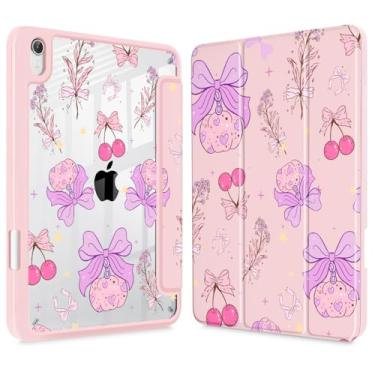 Imagem de Mektron Capa impressa para iPad mini 7 (A17 Pro) 2024/Mini 6 2021, iPad mini 7ª/6ª geração, porta-lápis embutido com capa traseira transparente + suporte de três dobras, papel de parede retrô