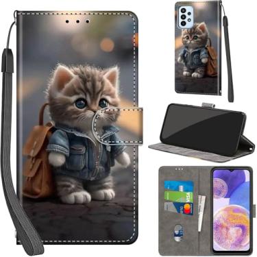 Imagem de Salanheo Capa carteira para Samsung Galaxy A23 4G / Galaxy A23 5G, com [3 compartimentos para cartões], fecho magnético com suporte, couro PU, capa flip protetora à prova de choque de 16,8 cm, gato