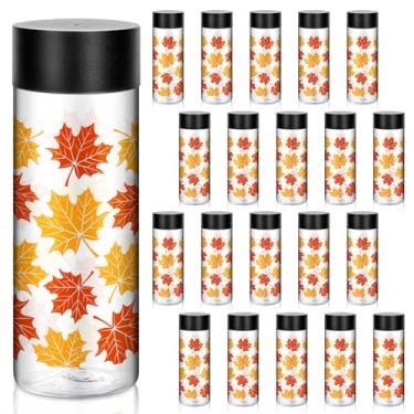 Imagem de FYSUIMU 24 peças de garrafas de plástico de folhas de bordo de outono com tampas, folhas de outono, garrafa de água reutilizável, garrafas de suco transparentes para festa de Ação de Graças, colheita