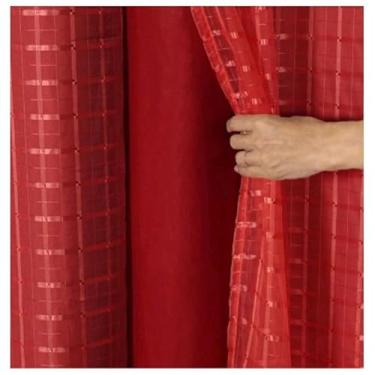 Imagem de Cortina Blackout Blecaute Pvc Com Tecido Xadrez 1,40 Lar × 1,70/2,00 X 1,40 Altura (vermelho,2,00 x 1,40 = 2 partes)