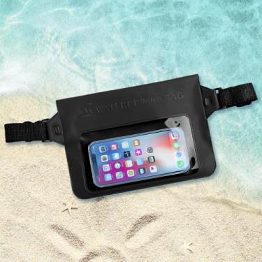 Imagem de Bolsa impermeável para celular, 1 pochete à prova d'água, bolsa seca para celular, bolsa de cintura, itens essenciais de praia com alça ajustável, cinto extralongo para nadar preto