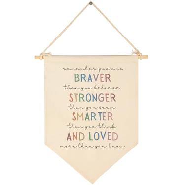 Imagem de You Are Braver Than You Believe Stronger Than You Seem, decoração de bandeira de parede de sala de aula, decoração de galhardete de parede de sala de jogos, citação de ursinho o Pooh, tela para