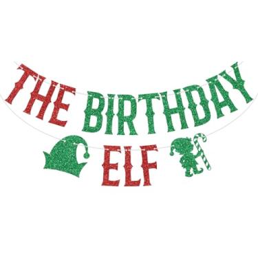 Imagem de Banner de elfo de aniversário com glitter vermelho, Elf I'm Back Grinch, decoração de chá de bebê de aniversário, Natal, Natal, inverno, férias, festas, suprimentos