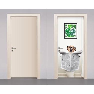 Imagem de Adesivo Envelopamento Decorativo de Porta Madeira Cachorro Banheiro Jornal (70cm)
