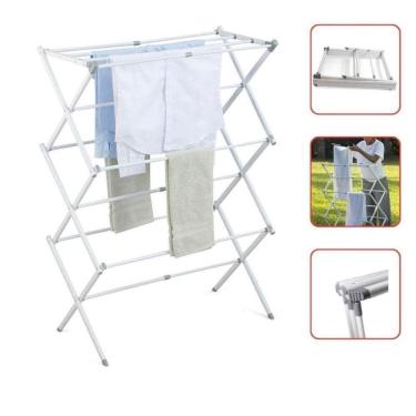 Imagem de Varal De Chão Sanfonado Vertical Retrátil Extensível Dobrável Branco