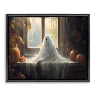Imagem de Stupell Industries Arte de parede em tela flutuante marrom com moldura fantasma sentado na janela, design por LSR Design Studio, 43 x 53 cm