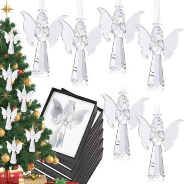 Imagem de CroBlissful 6 peças de estatuetas de anjo de cristal, enfeites de Natal, enfeites de anjo da guarda de vidro, decoração pendurada, presentes de igreja de Natal para mulheres e homens, bênção cristã