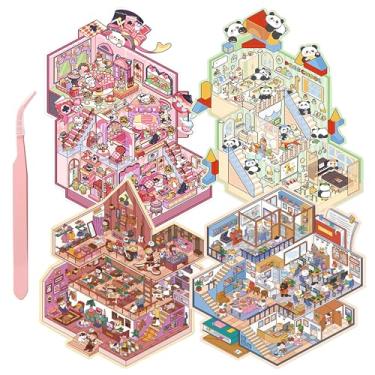 Imagem de ZSYTZL 4 Oversized 3D DIY Stickers, Cute Waterproof Quiet Book with Tweezers Office Castle Style Decorating Mobile Phones Handbooks Water Bottle Stickers for Teens Adult-Third Floor Modern Building