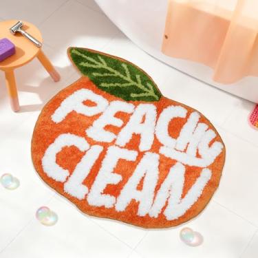 Imagem de Jnidesier Tapetes de banheiro Peach Clean, tapete de banheiro fofo, tapete de porta decorativo, macio e absorvente, tecido coral de pelúcia antiderrapante, tapete de banheira lavável 63 cm x 55 cm