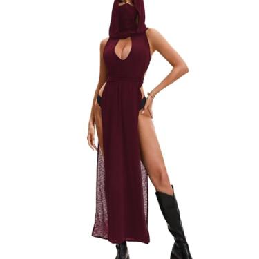 Imagem de AGOSAK Vestidos longos góticos para festivais, vestidos longos e sensuais, para festas noturnas, Borgonha, G