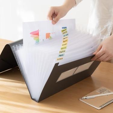 Imagem de Pasta de arquivo expansível com abas, organizador de arquivos de 13 bolsos, com fecho de fivelas elásticas, organizador de documentos de papel A4 para escritório escolar em casa (1, preto)