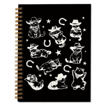 Imagem de WXHUM Caderno espiral preto de gato ocidental, presentes para donos de amantes de mães de gatos, presentes para mulheres, vintage caubói ocidental, cadernos estéticos, diários para trabalho, escola