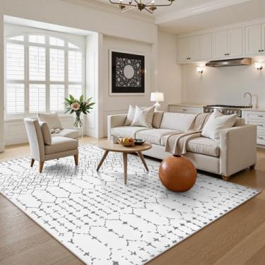 Imagem de Lahome Tapetes marroquinos 20 x 25 cm para sala de estar - Tapete antiderrapante lavável ultrafino grande para jantar, tapete macio moderno com estampa geométrica interna para quarto e escritório,