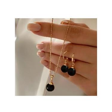 Imagem de Conjunto de colar e brinco de pérola dourada para mulheres - Conjuntos de joias de casamento para noiva, Meduim, Latão, Sem Pedra Preciosa