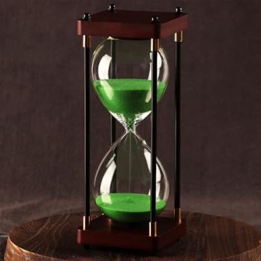 Imagem de Temporizador de areia de 60 minutos, ampulheta vintage de madeira, temporizador de vidro de areia grande, relógio de areia para jogos, sala de aula, cozinha, decoração de escritório em casa (areia