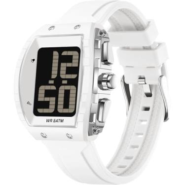 Imagem de findtime Relógio digital para idosos que falam para idosos, fácil de ler, relógio de pulso à prova d'água, esportivo, eletrônico, para idosos, com LED, cronômetro, alarme, relojes para hombres, Branco