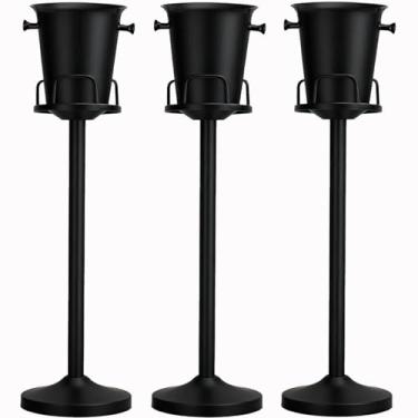 Imagem de Balde de gelo com suporte balde de gelo champanhe para festa aço inoxidável balde de gelo champanhe em pé balde de vinho no suporte para bar de cerveja churrasco casamento KTV clube cozinha, preto 3