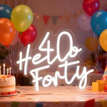 Imagem de Neonawall Neon Sign for Wall Decor Light Up Letters Led Sign Birthday Party Gifts Led Decorative Night Signs Room Decorations Supplies 40th Birthday Party Signs for Home Bar Restaurant (Hello Forty)