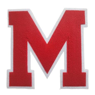 Imagem de 1 peça de patch vermelho de 16,5 cm de ferro em chenille com borda branca – Remendos do alfabeto para roupas, jaquetas, mochilas, chapéus para decoração personalizada, nome personalizado e artesanato