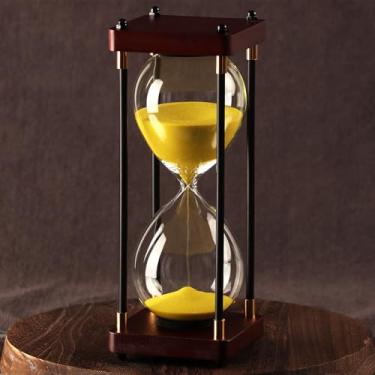 Imagem de Temporizador de ampulheta de areia grande, temporizador de areia de madeira vintage de 60 minutos, relógio de areia de vidro com tampas de madeira, temporizadores de areia para jogos, sala de aula