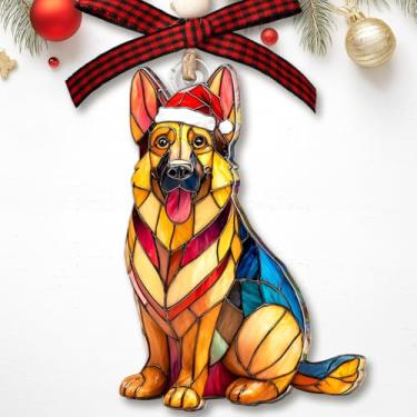 Imagem de Enfeite de pastor alemão 2025 - Enfeite de Natal de pastor alemão - Presentes de pastor alemão para mulheres, homens, amantes de cães, mãe GSD, pai de cachorro - Enfeites de acrílico de vitral falso