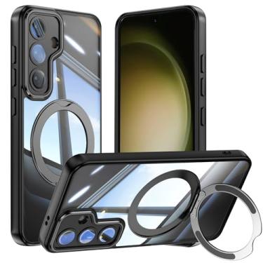 Imagem de Capa de celular Vanki para Samsung Galaxy S23 compatível com magnético com suporte S23 capa magnética com suporte de anel de 360 graus para Samsung S23 capa transparente antiqueda (preto)