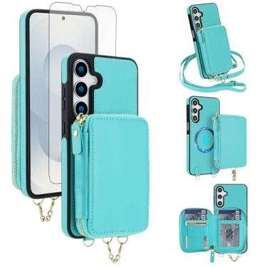 Imagem de Capa de telefone para Samsung Galaxy S23 FE 5G carteira com zíper capa de bolsa e protetor de tela alça transversal alça 2 em 1 magnética destacável bloqueio RFID flip S 23 EF S23FE 23S mulheres